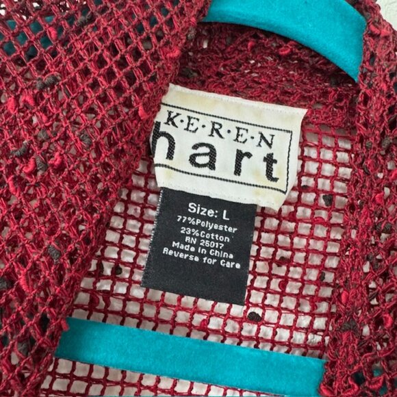 Keren Hart Open-Knit Cardigan, Burgundy Cotton Blend Womens‎ Size Large - Picture 2 of 7